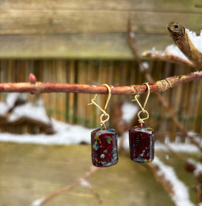 Gold Plated bordeaux Jaspis Drakenbloed oorbellen